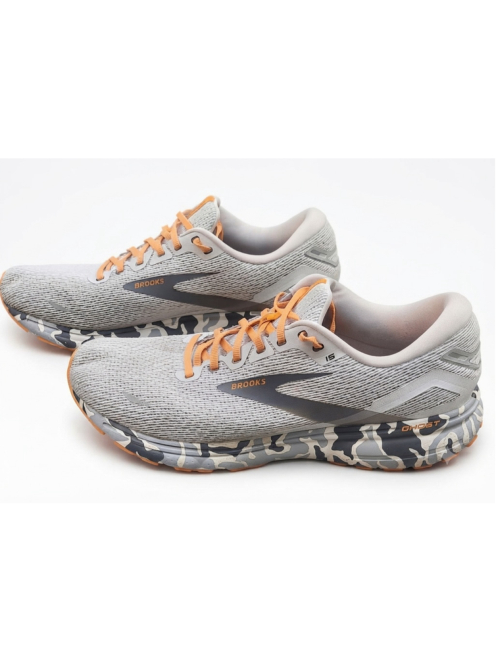Brooks Ghost 15 running shoes "Blanc/Gray/Sunflower" camouflage men's size 15